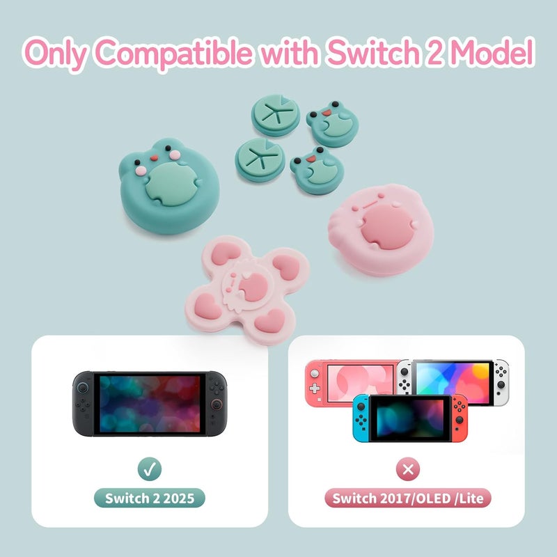GEEKSHARE Animal Cross D-Pad Button Caps Thumb Grip Caps Set Compatible with Switch 2, ABXY Key Buttons Sticker Cover Caps for Switch 2025, Frog & Axolotl - Image 2